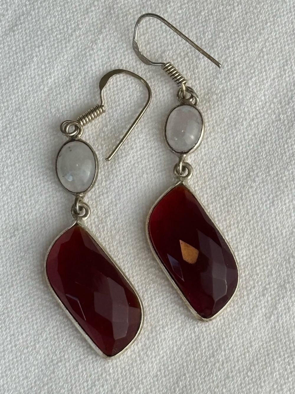 Bundle 2 for $30! Garnet and Moonstone Earrings 925 Silver Mark Hook